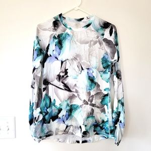 CALIA by Carrie Underwood Floral Long-Sleeve Swim Coverup in Teal, Black, White